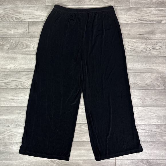 Chico's Travelers Ribbed Pull On Cropped Wide Leg Pants Black sz 2 / Large - Picture 6 of 6